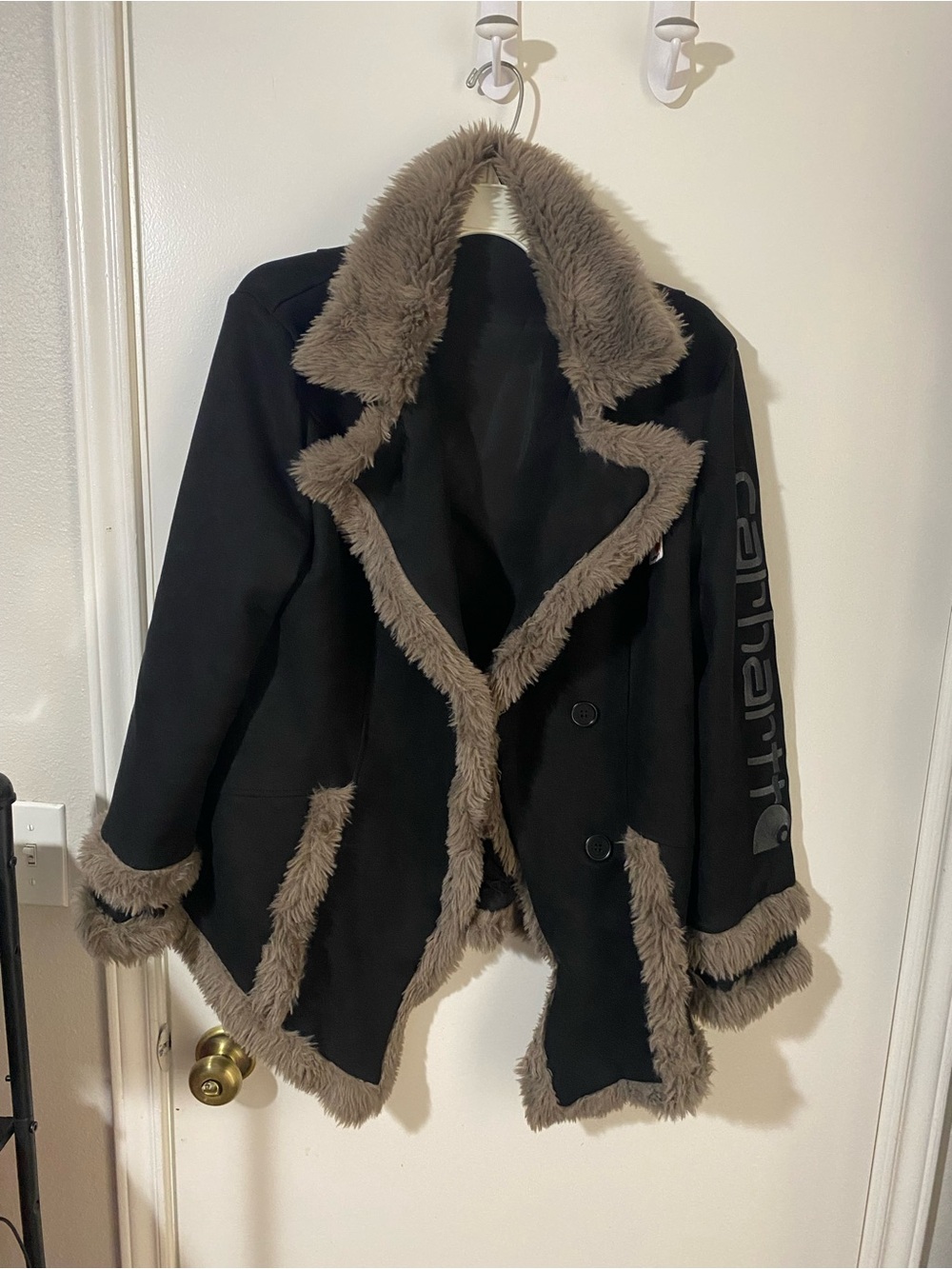 Carhartt Black Jacket with Taupe Faux-Fur Trim